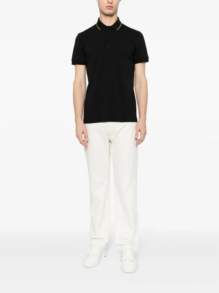 BOSS MEN Logo-embroidered Short-sleeved Polo Shirt Charcoal - MAISONDEFASHION.COM