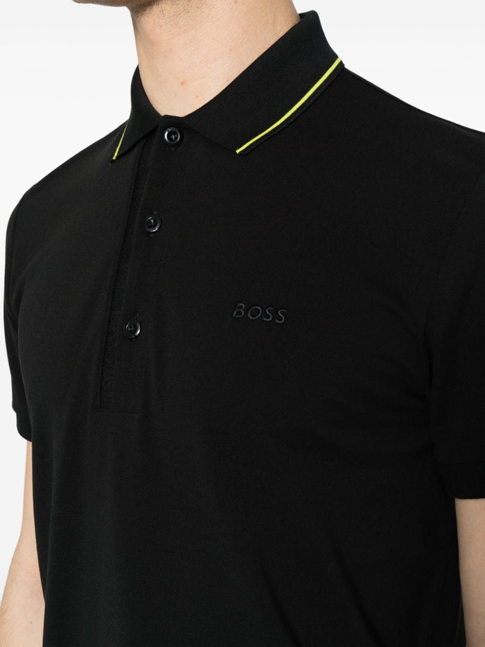 BOSS MEN Logo-embroidered Short-sleeved Polo Shirt Charcoal - MAISONDEFASHION.COM