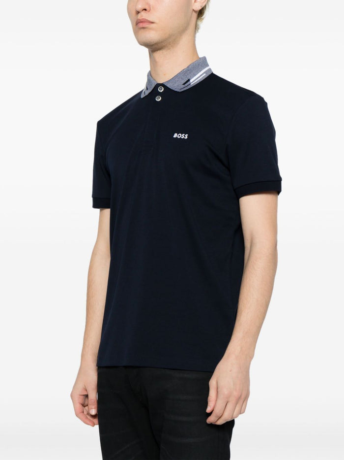 BOSS MEN Logo-Embroidered Short-Sleeved Polo Shirt Dark Blue - MAISONDEFASHION.COM
