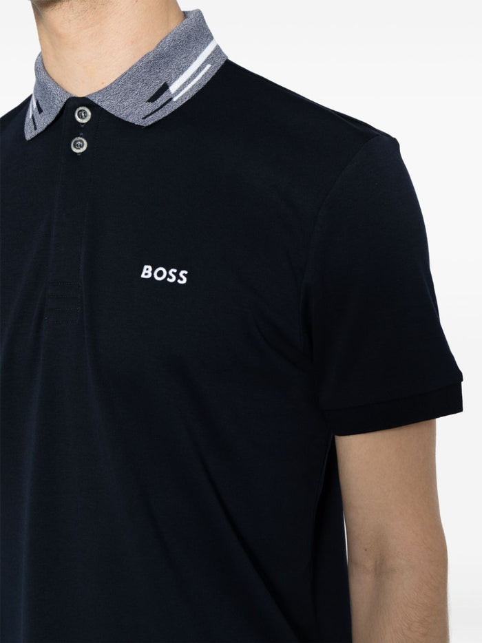 BOSS MEN Logo-Embroidered Short-Sleeved Polo Shirt Dark Blue - MAISONDEFASHION.COM
