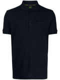 BOSS MEN Logo Embroidered Short Sleeved Polo Shirt Navy - MAISONDEFASHION.COM