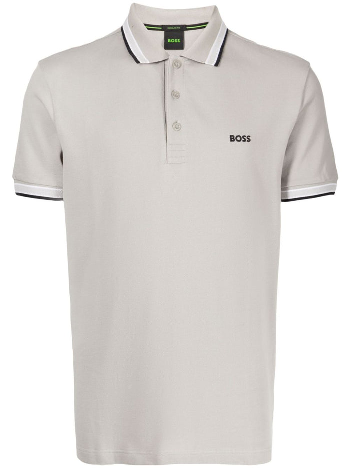 BOSS MEN Logo-embroidered Short-sleeved Polo Shirt Open Grey - MAISONDEFASHION.COM