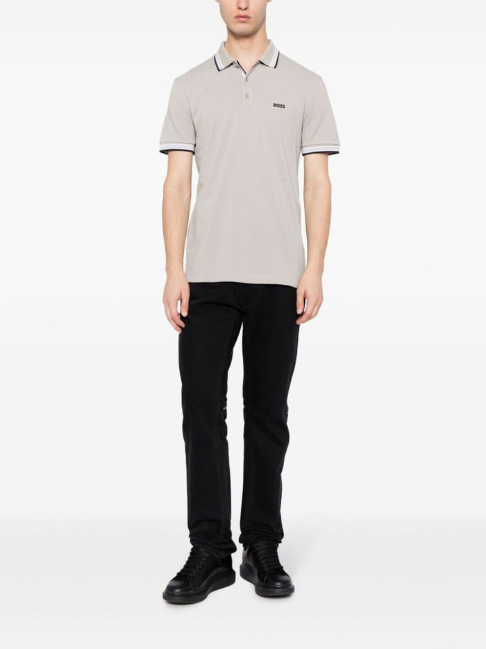 BOSS MEN Logo-embroidered Short-sleeved Polo Shirt Open Grey - MAISONDEFASHION.COM
