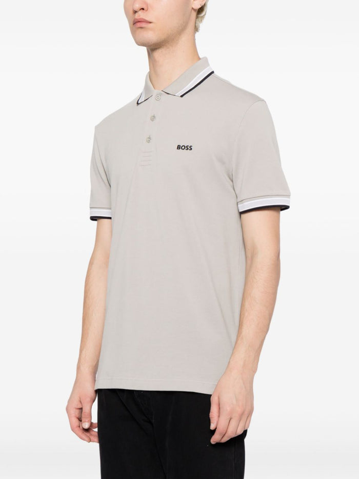 BOSS MEN Logo-embroidered Short-sleeved Polo Shirt Open Grey - MAISONDEFASHION.COM