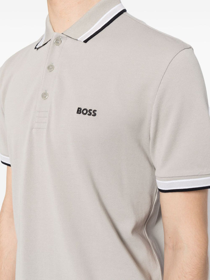 BOSS MEN Logo-embroidered Short-sleeved Polo Shirt Open Grey - MAISONDEFASHION.COM
