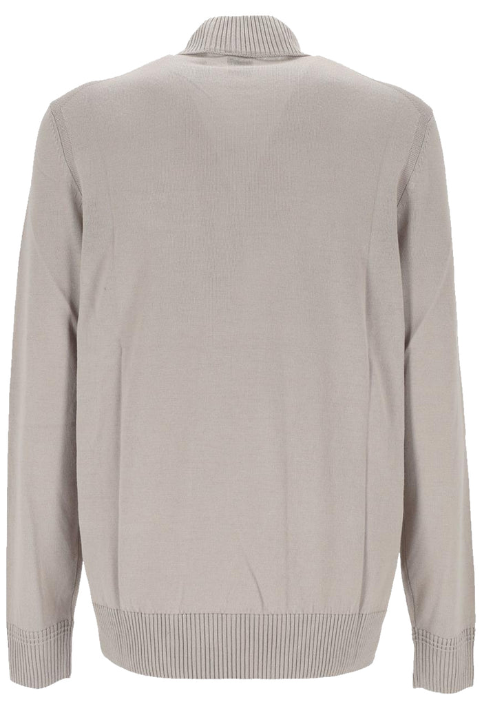 BOSS Logo Embroidered Wool Blend Turtle Neck Sweater Light Beige - MAISONDEFASHION.COM