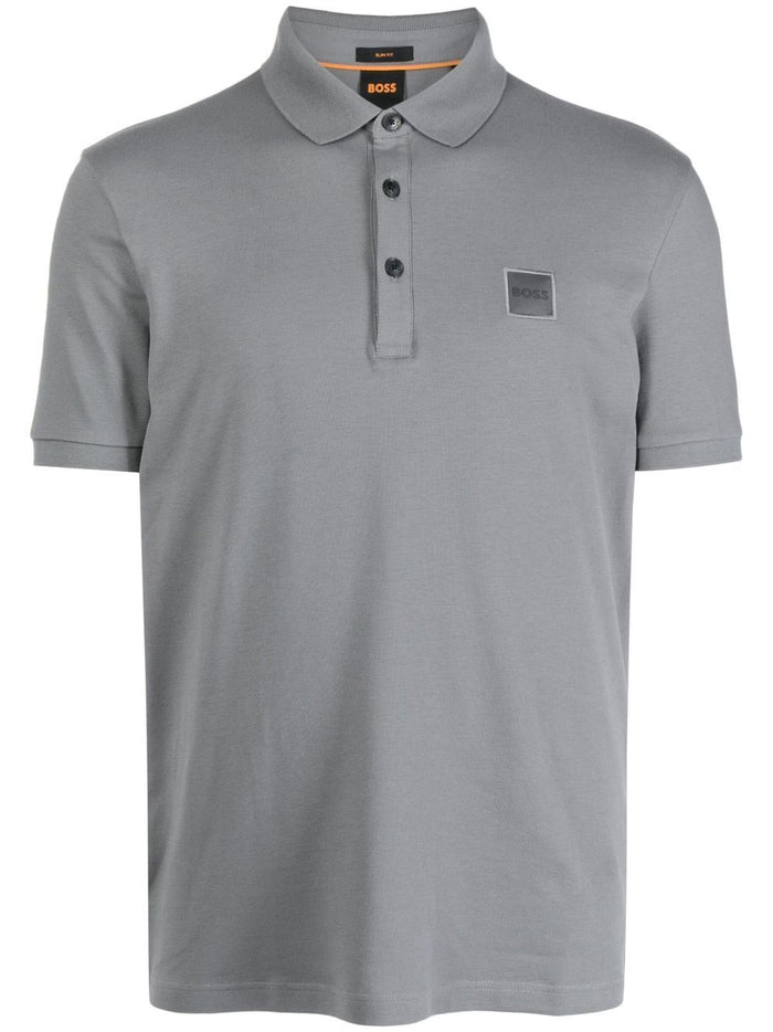 BOSS Logo-patch Cotton Polo Shirt Dark Grey - MAISONDEFASHION.COM