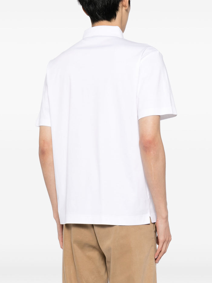 Back view of the BOSS Logo Patch Cotton Polo Shirt in White, showcasing its clean and timeless design.