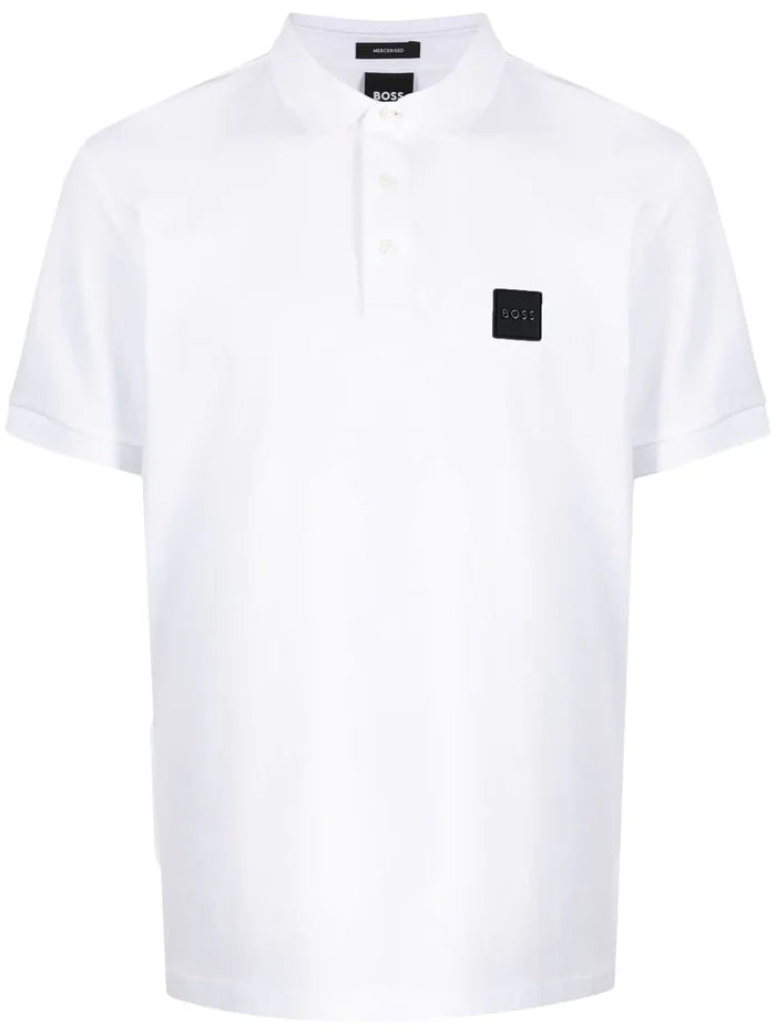 BOSS MEN Logo-patch Detail Cotton Polo Shirt White - MAISONDEFASHION.COM