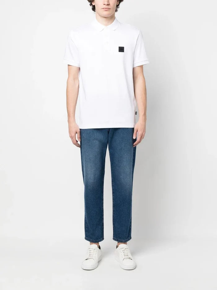 BOSS MEN Logo-patch Detail Cotton Polo Shirt White - MAISONDEFASHION.COM