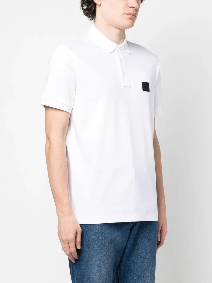 BOSS MEN Logo-patch Detail Cotton Polo Shirt White - MAISONDEFASHION.COM