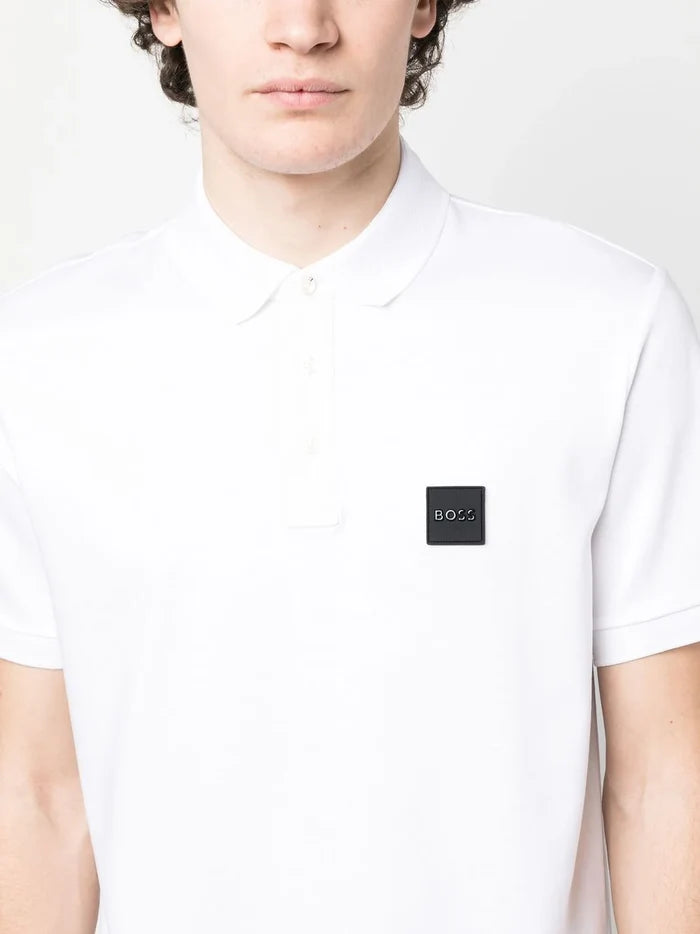 BOSS MEN Logo-patch Detail Cotton Polo Shirt White - MAISONDEFASHION.COM