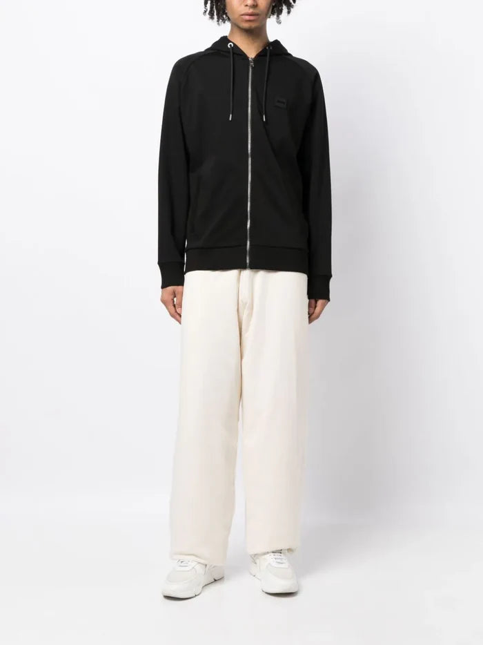 BOSS MEN Logo-patch Drawstring Hoodie Black - MAISONDEFASHION.COM