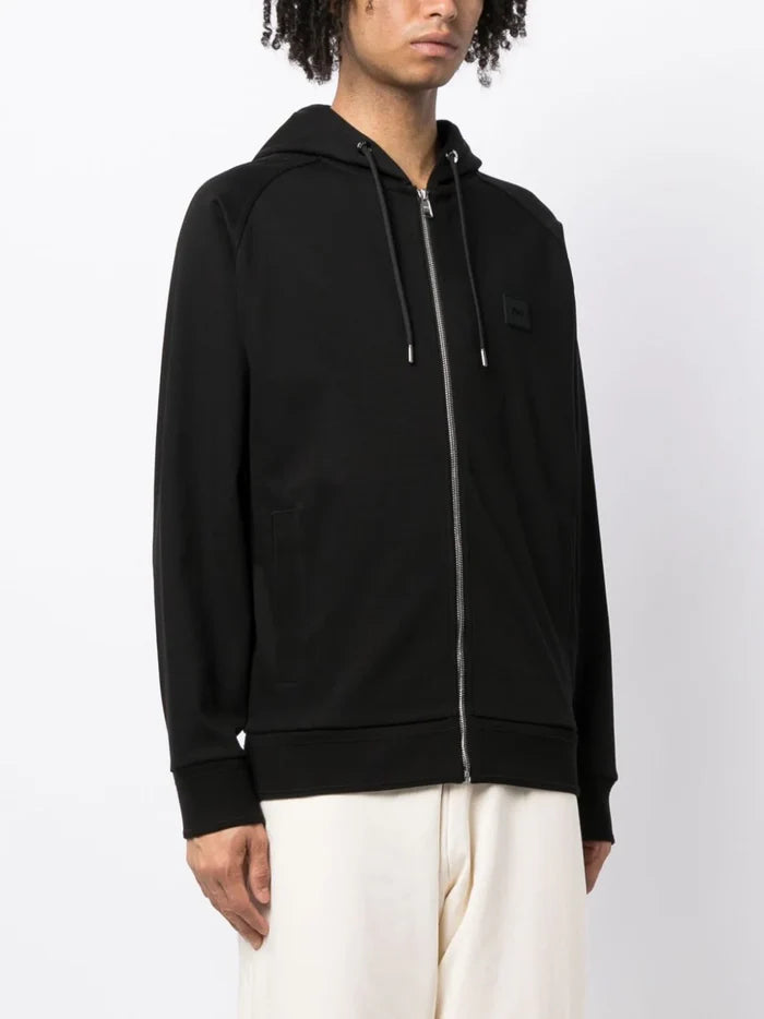 BOSS MEN Logo-patch Drawstring Hoodie Black - MAISONDEFASHION.COM
