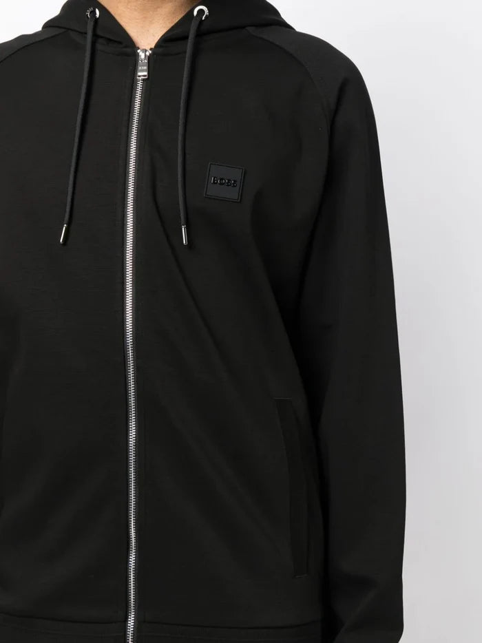BOSS MEN Logo-patch Drawstring Hoodie Black - MAISONDEFASHION.COM