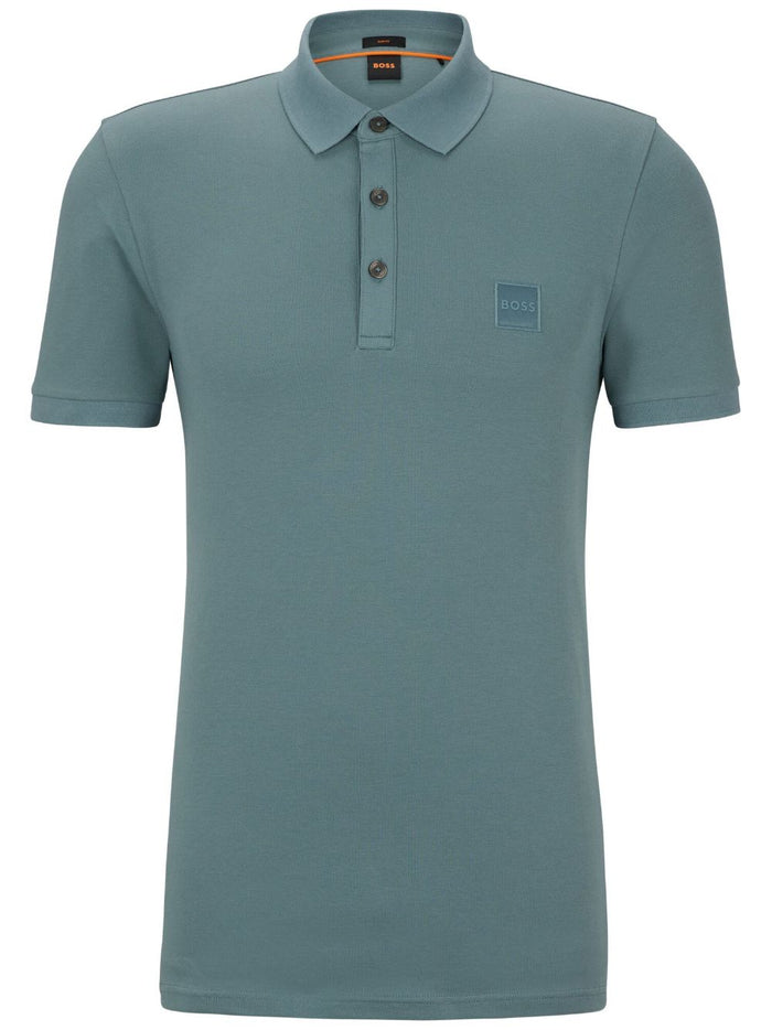 BOSS MEN Logo-patch Passenger Short-Sleeved Polo Shirt Light Blue - MAISONDEFASHION.COM