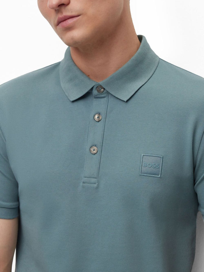 BOSS MEN Logo-patch Passenger Short-Sleeved Polo Shirt Light Blue - MAISONDEFASHION.COM