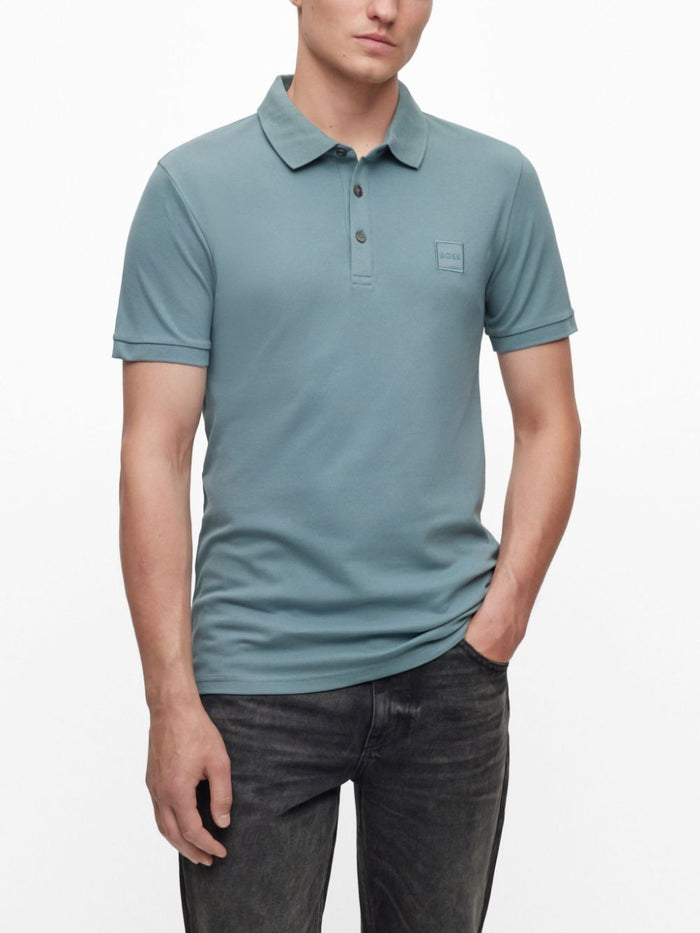 BOSS MEN Logo-patch Passenger Short-Sleeved Polo Shirt Light Blue - MAISONDEFASHION.COM