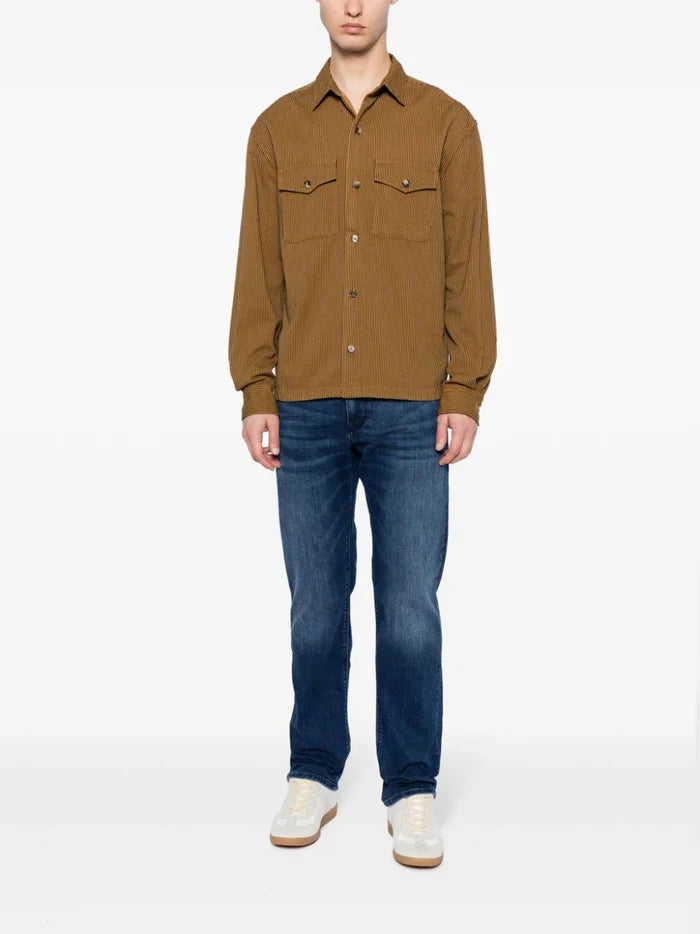 BOSS MEN Logo-Patch Straight-Leg Regular Fit Jeans Navy Blue - MAISONDEFASHION.COM