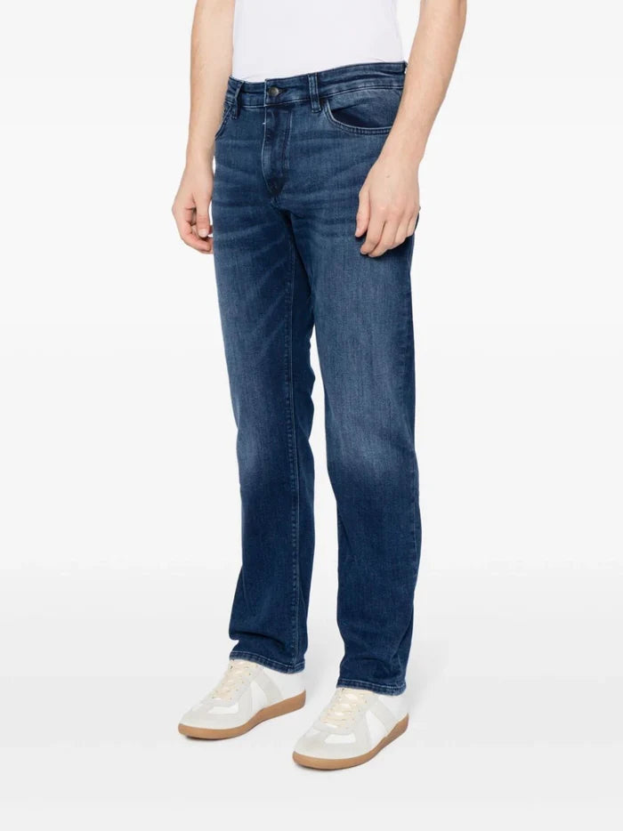 BOSS MEN Logo-Patch Straight-Leg Regular Fit Jeans Navy Blue - MAISONDEFASHION.COM