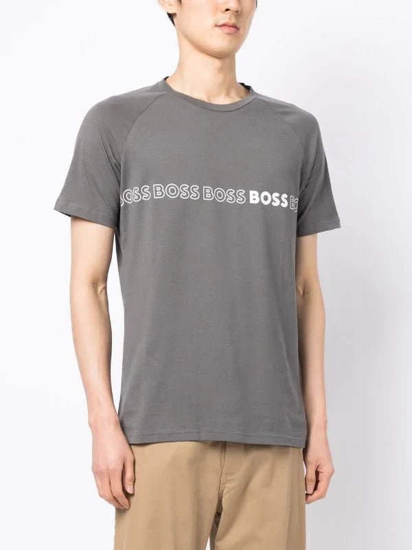BOSS Logo-print Cotton T-shirt Dark Grey - MAISONDEFASHION.COM