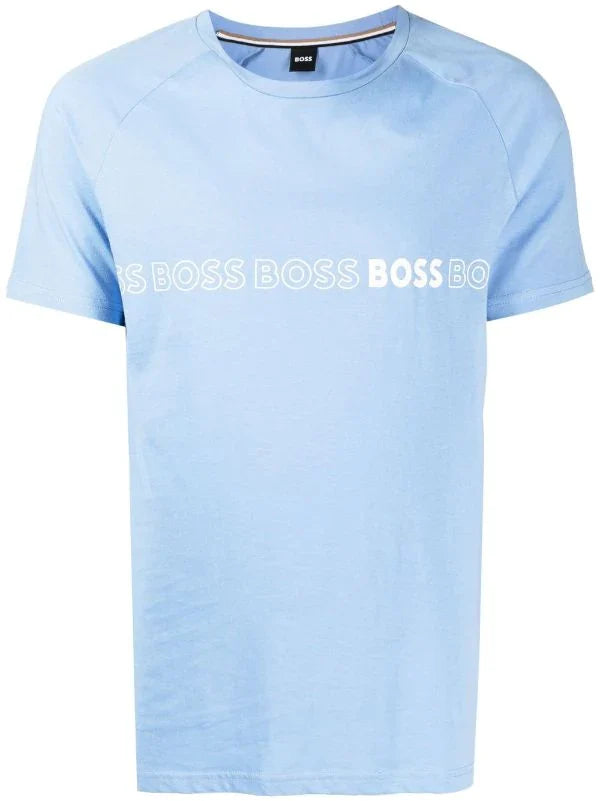 BOSS Logo-print Cotton T-shirt Open Blue - MAISONDEFASHION.COM