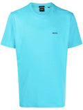 BOSS Logo Print Cotton T-Shirt Open Blue - MAISONDEFASHION.COM