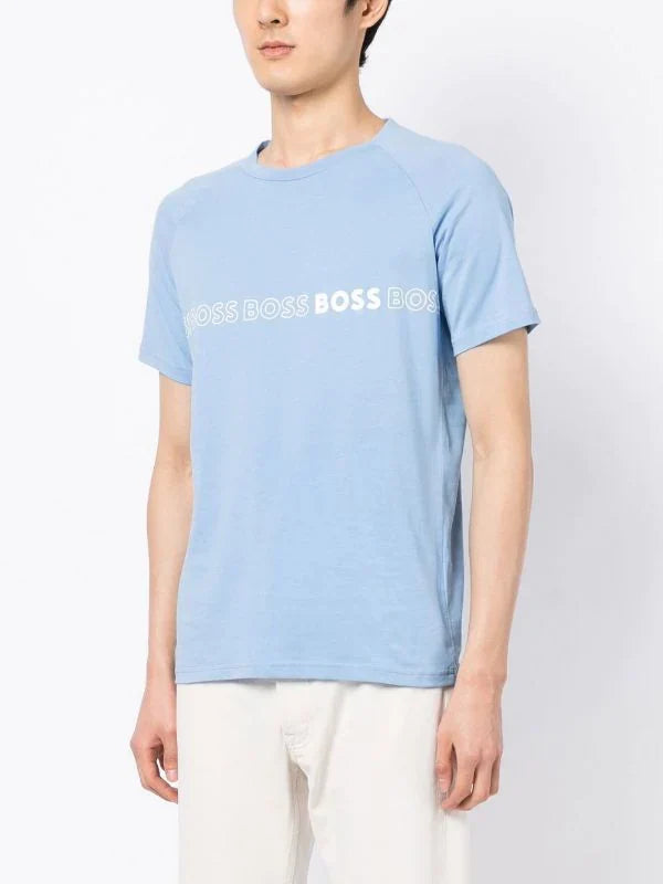 BOSS Logo-print Cotton T-shirt Open Blue - MAISONDEFASHION.COM