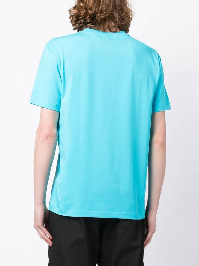 BOSS Logo Print Cotton T-Shirt Open Blue - MAISONDEFASHION.COM