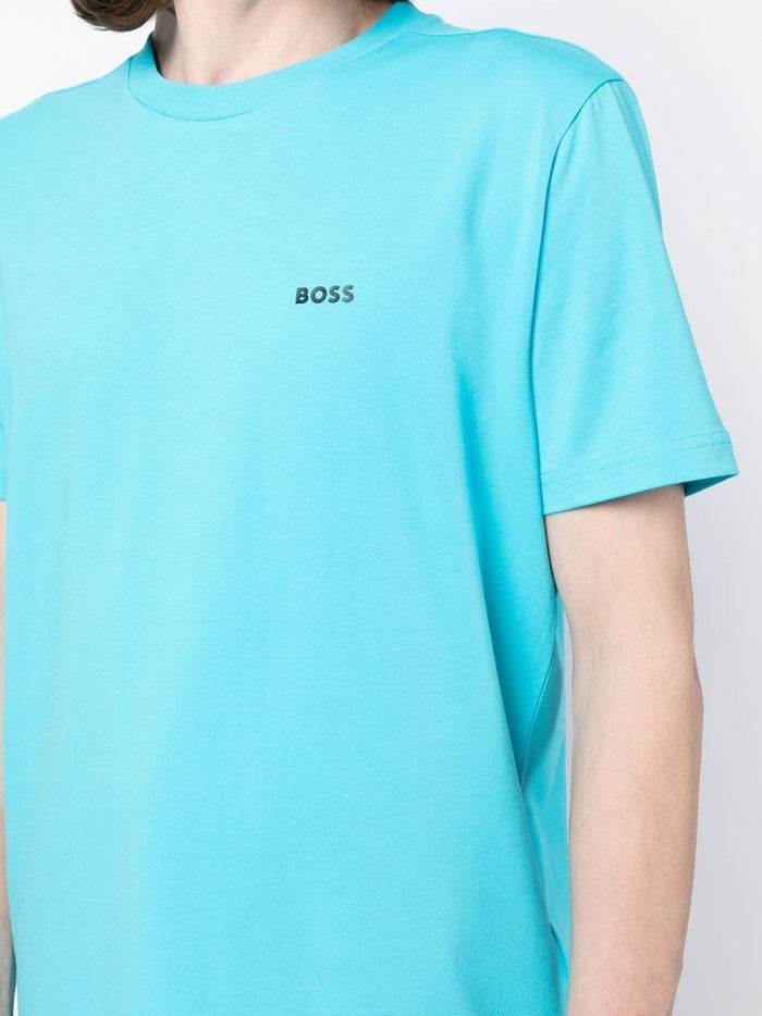 BOSS Logo Print Cotton T-Shirt Open Blue - MAISONDEFASHION.COM