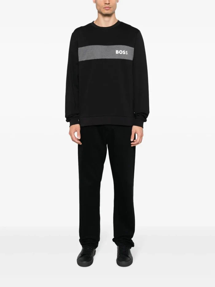 BOSS MEN Logo-print Crew-neck Sweatshirt Black - MAISONDEFASHION.COM