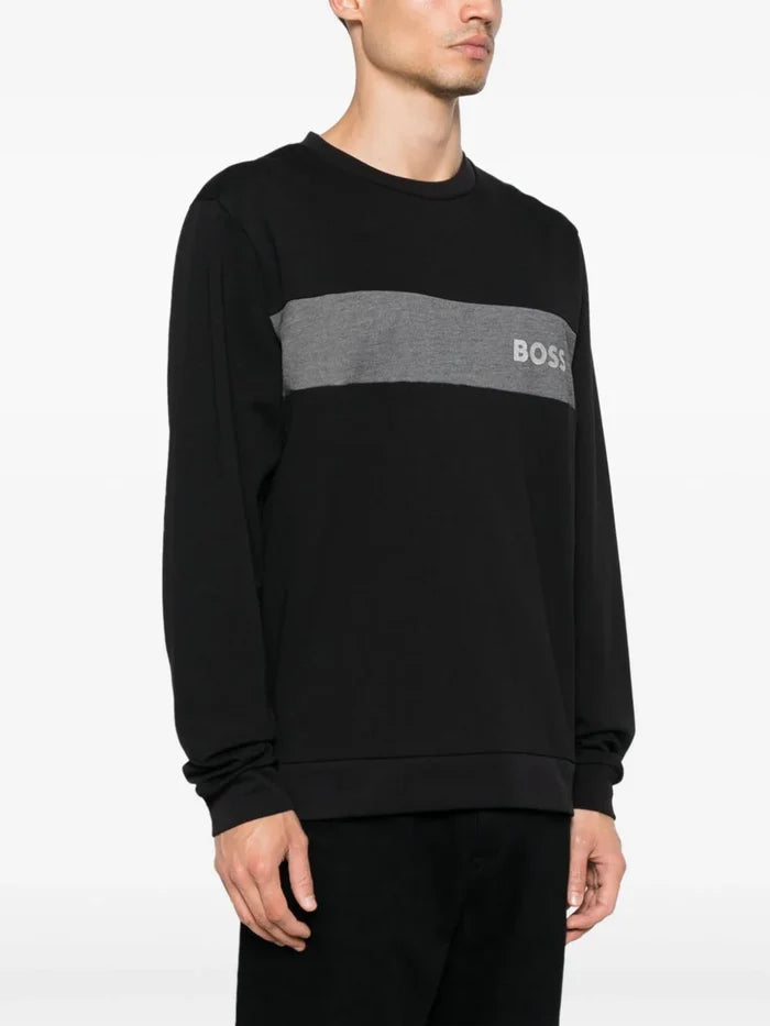 BOSS MEN Logo-print Crew-neck Sweatshirt Black - MAISONDEFASHION.COM