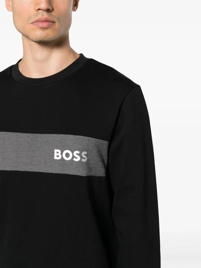 BOSS MEN Logo-print Crew-neck Sweatshirt Black - MAISONDEFASHION.COM