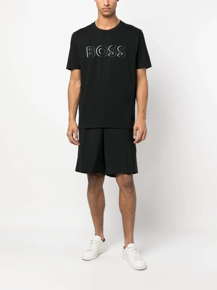BOSS Logo-print Short-sleeve T-shirt Black - MAISONDEFASHION.COM