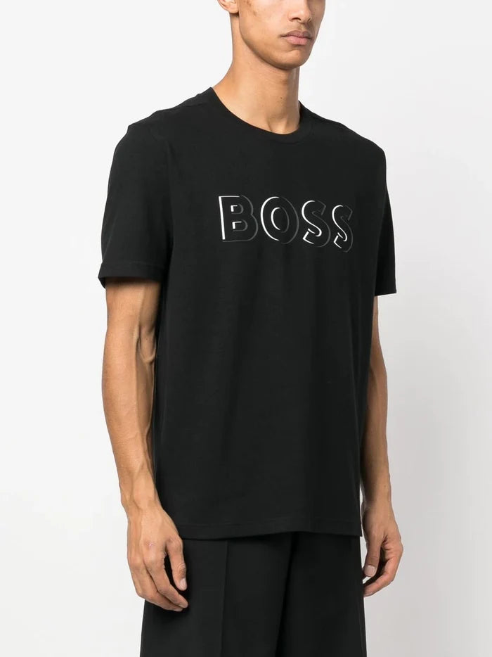 BOSS Logo-print Short-sleeve T-shirt Black - MAISONDEFASHION.COM