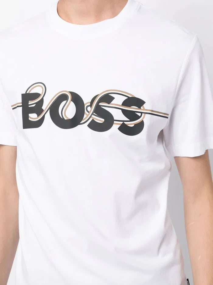 BOSS Logo-print Short-sleeve T-shirt White - MAISONDEFASHION.COM