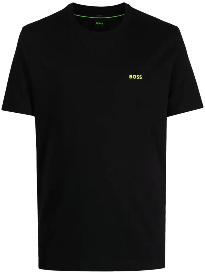 BOSS MEN Logo-print Short-sleeved T-shirt Black - MAISONDEFASHION.COM