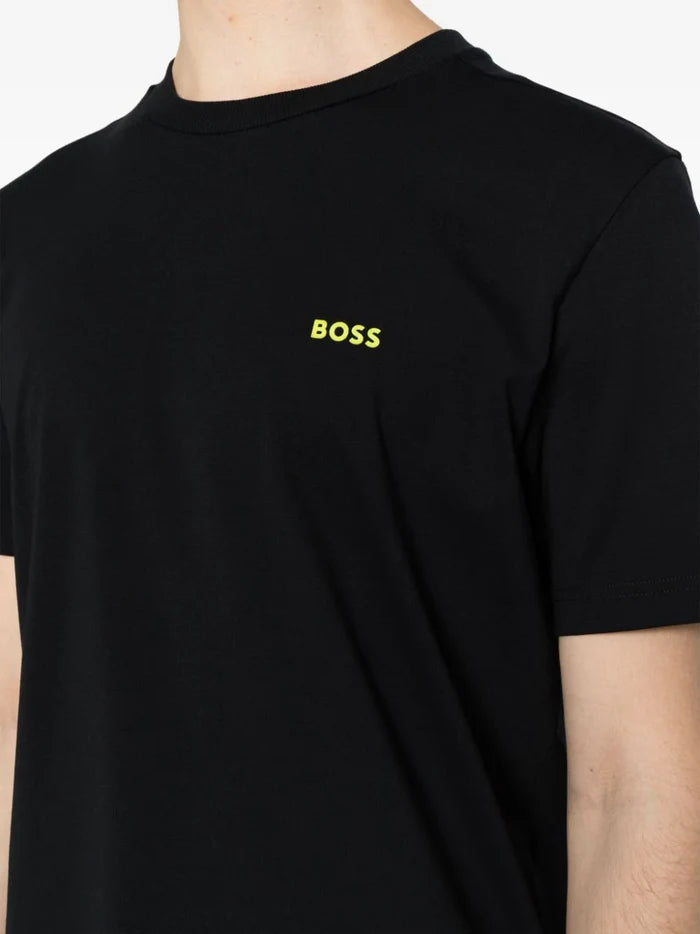 BOSS MEN Logo-print Short-sleeved T-shirt Black - MAISONDEFASHION.COM