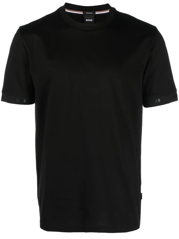 BOSS Logo-print Strap Cotton T-shirt Black - MAISONDEFASHION.COM