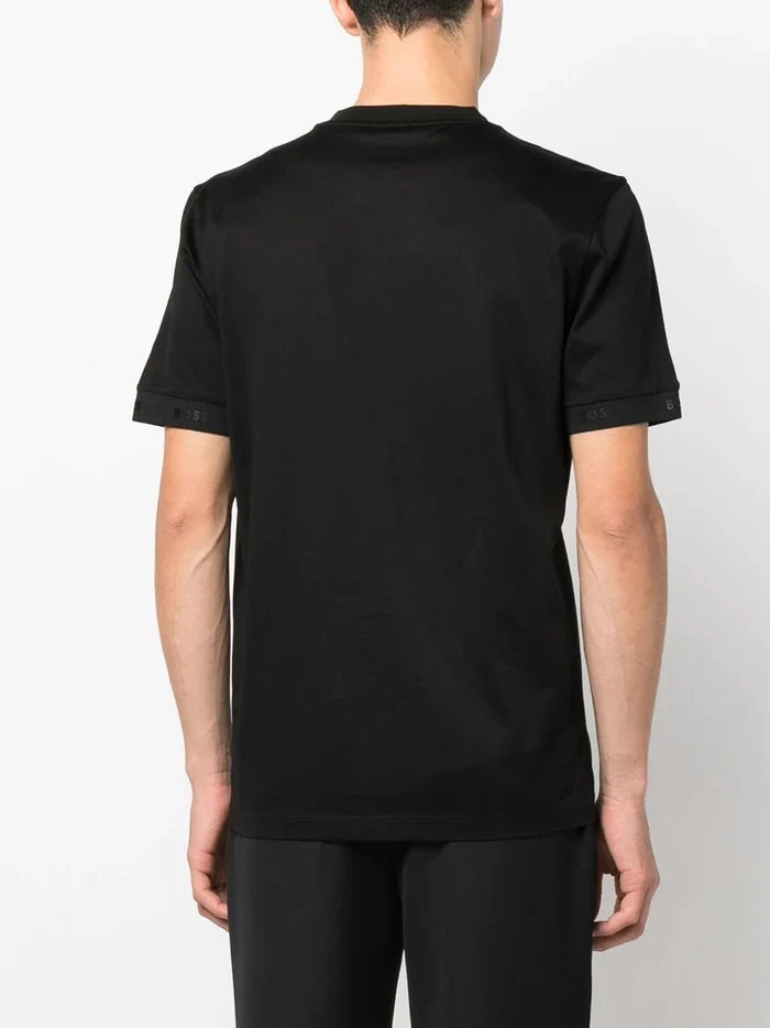 BOSS Logo-print Strap Cotton T-shirt Black - MAISONDEFASHION.COM