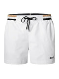 BOSS Logo-Print Swim Shorts White - MAISONDEFASHION.COM
