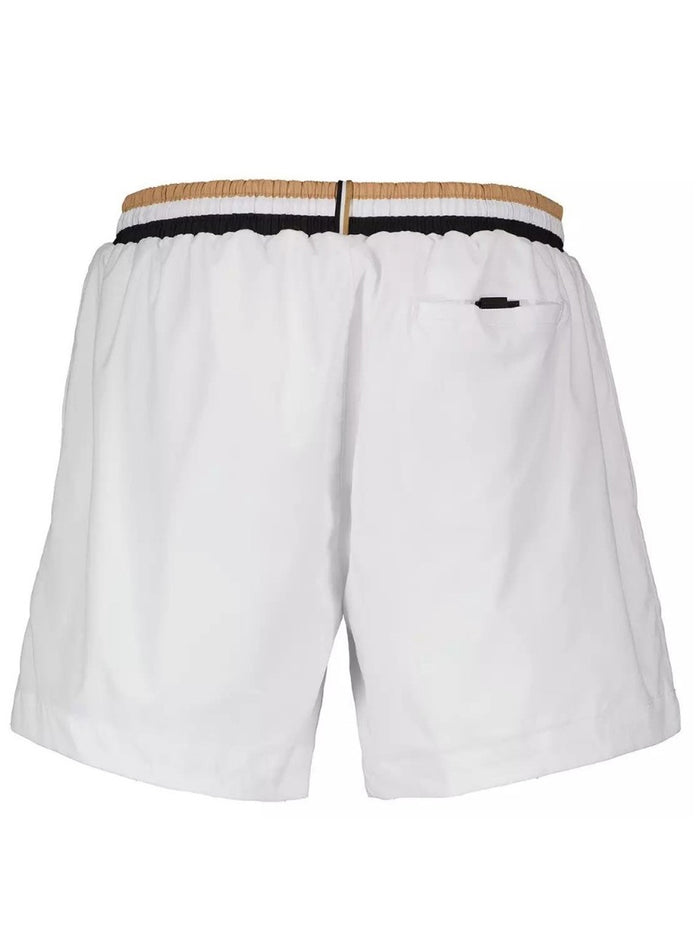 BOSS Logo-Print Swim Shorts White - MAISONDEFASHION.COM