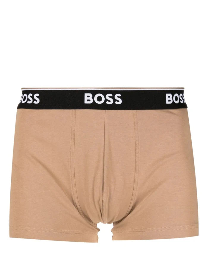 BOSS MEN Logo Waistband Trunk 3 Pack Open Miscellaneous Black White Beige - MAISONDEFASHION.COM