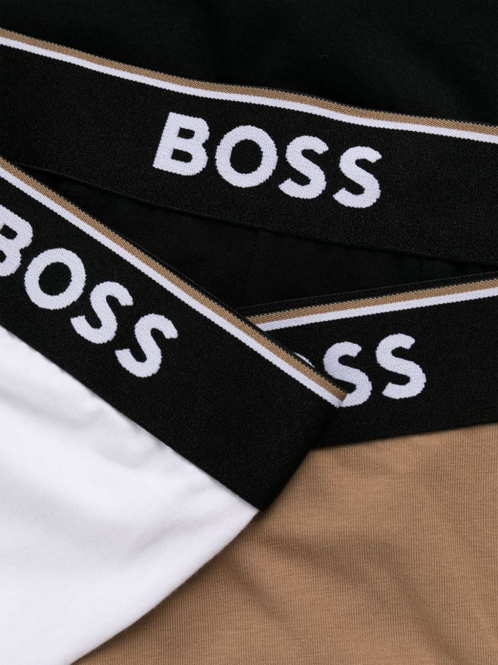 BOSS MEN Logo Waistband Trunk 3 Pack Open Miscellaneous Black White Beige - MAISONDEFASHION.COM