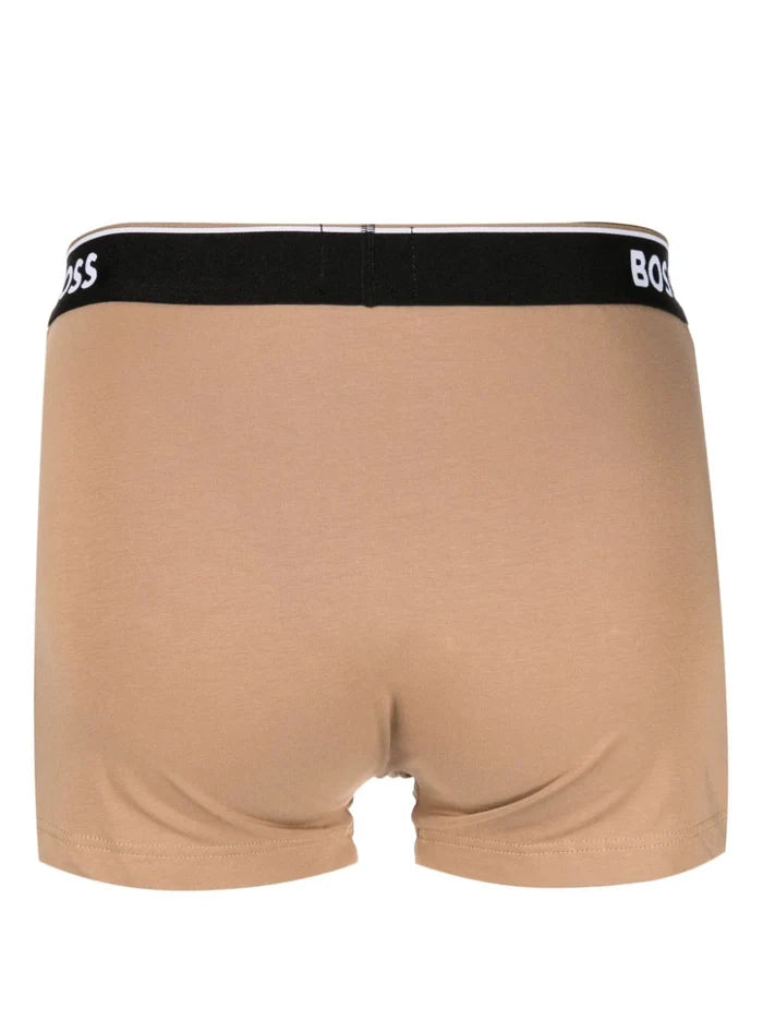BOSS MEN Logo Waistband Trunk 3 Pack Open Miscellaneous Black White Beige - MAISONDEFASHION.COM
