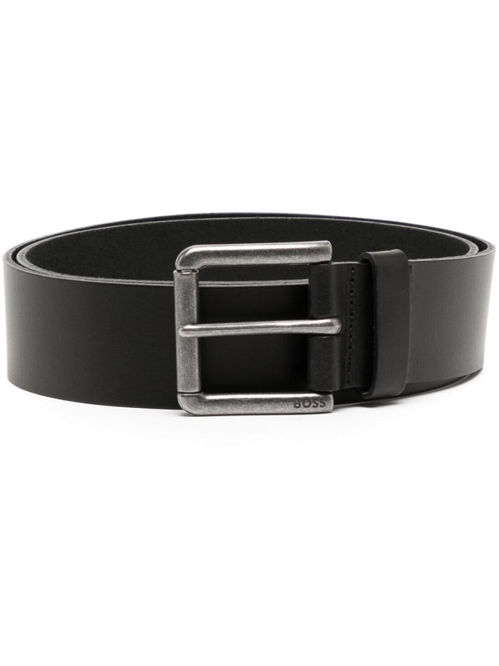 BOSS MEN Brushed Metal Leather Belt Black/Silver - MAISONDEFASHION.COM