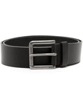 BOSS MEN Brushed Metal Leather Belt Black/Silver - MAISONDEFASHION.COM