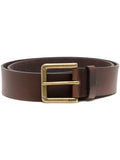 BOSS MEN Brushed Metal Leather Belt Brown/Gold - MAISONDEFASHION.COM