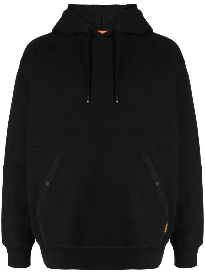 BOSS MEN Cotton-Blend Hoodie With Technical Trims Black - MAISONDEFASHION.COM