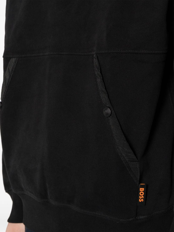 BOSS MEN Cotton-Blend Hoodie With Technical Trims Black - MAISONDEFASHION.COM